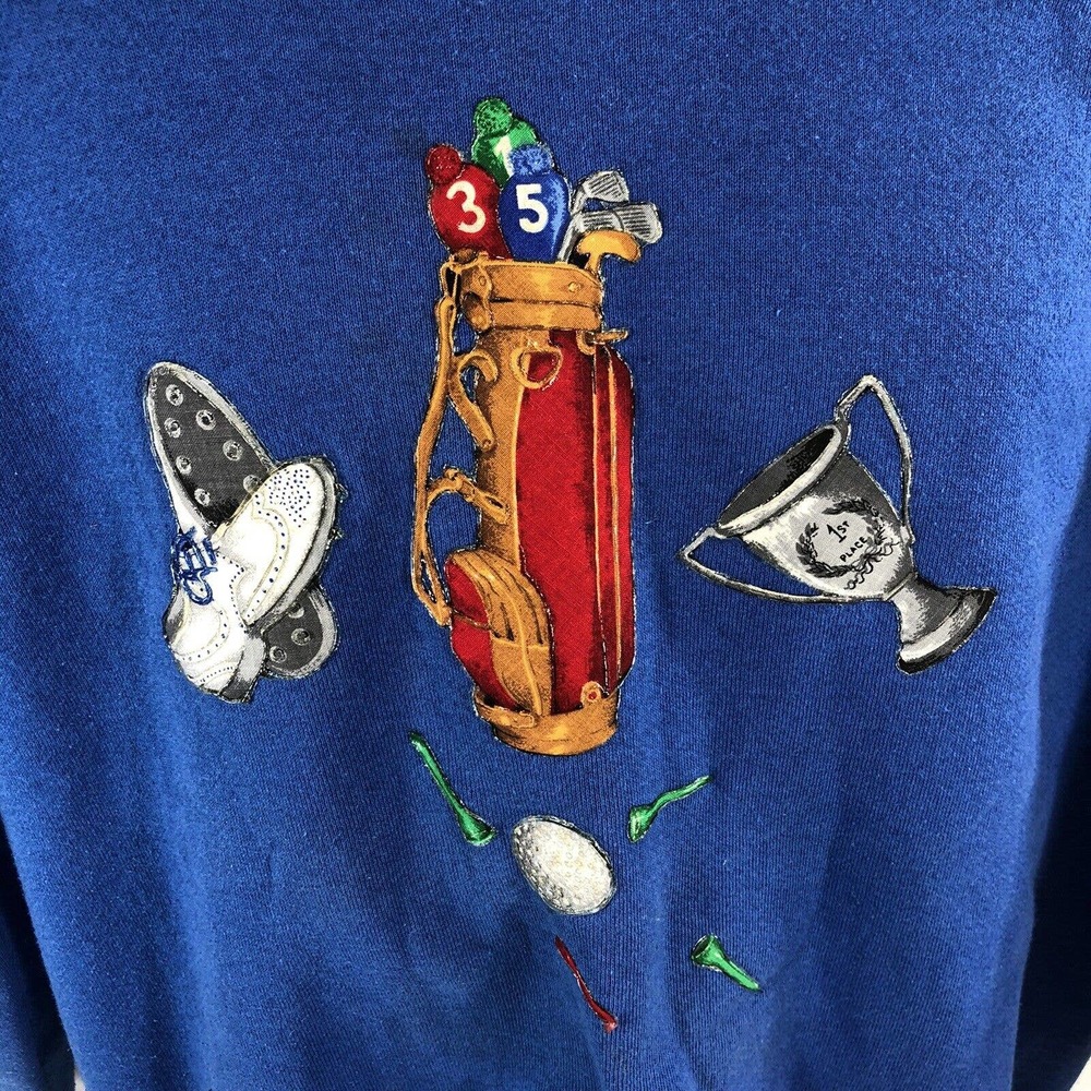Vintage Golf Sweatshirt Blue USA Made Fruit Of The Loom Size Large 80s 90s Top - Picture 3 of 12
